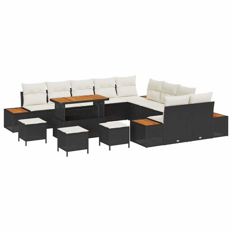 Zestaw Sof na Ogród 14 pcs Czarny polirattan