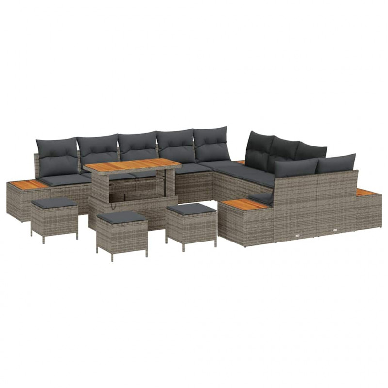 Zestaw Sof na Ogród 14 pcs Szary polirattan