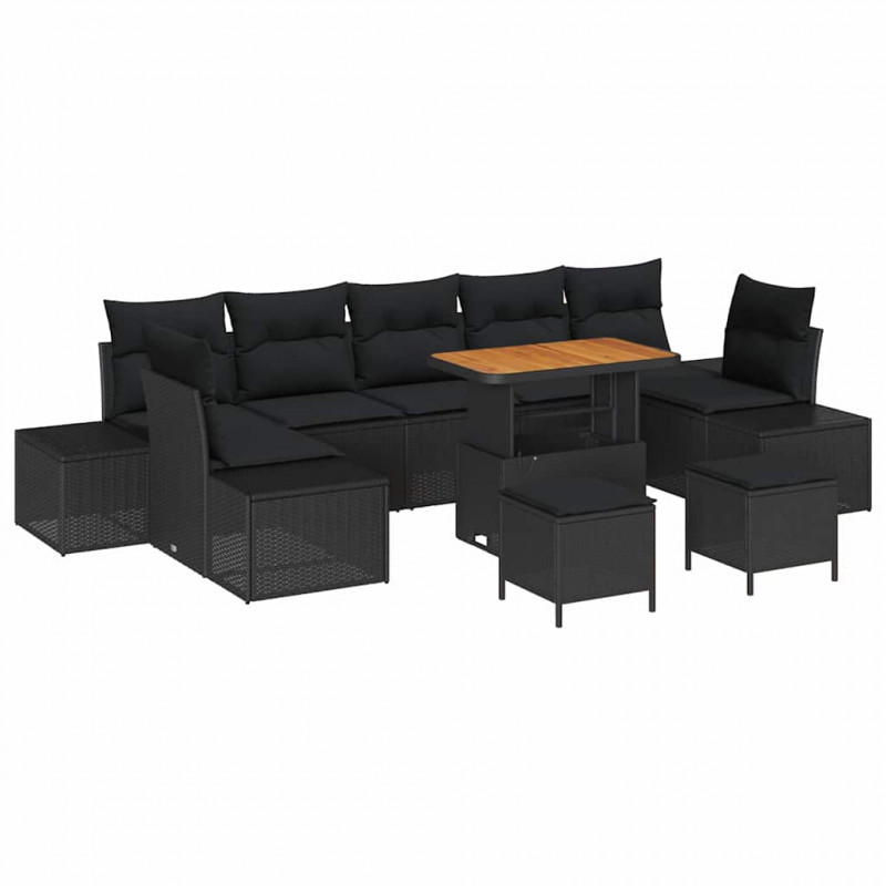 Zestaw Sof na Ogród z poduszką 10 pcs Czarny polirattan