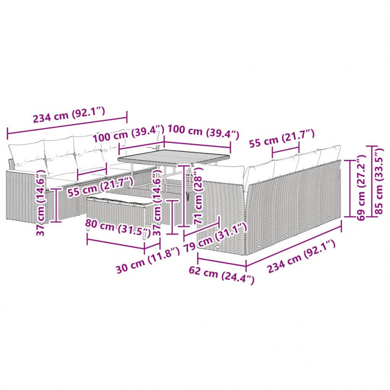 Zestaw Sof na Ogród 11 pcs Beżowy polirattan