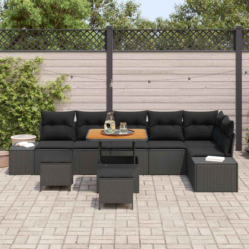 Zestaw Sof na Ogród z poduszką 9 pcs Czarny polirattan