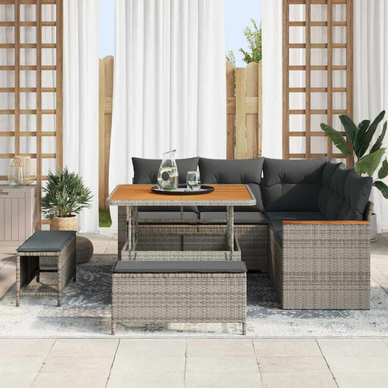 Zestaw Sof na Ogród 8 pcs Szary polirattan