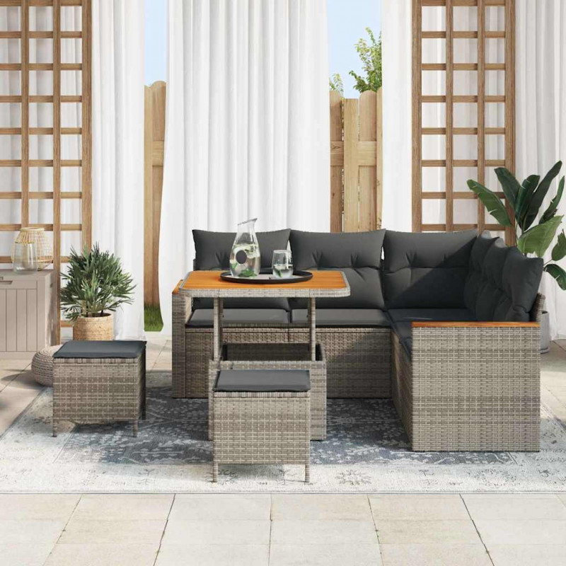 Zestaw Sof na Ogród 8 pcs Szary polirattan