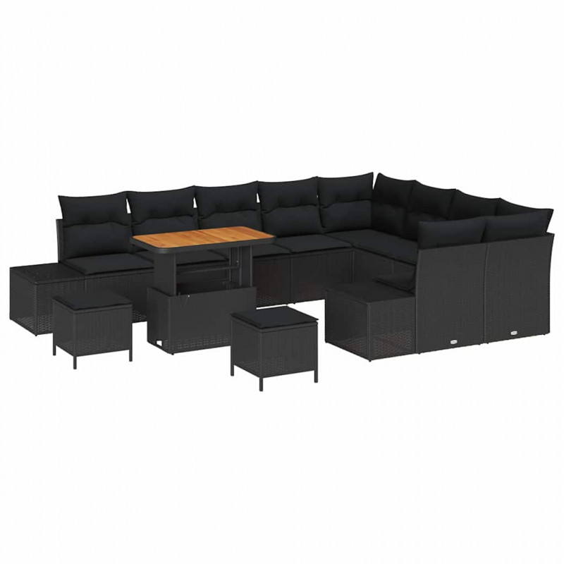 Zestaw Sof na Ogród z poduszką 12 pcs Czarny polirattan