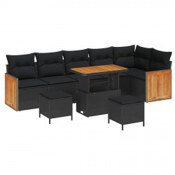 Zestaw Sof na Ogród z poduszką 9 pcs Czarny
