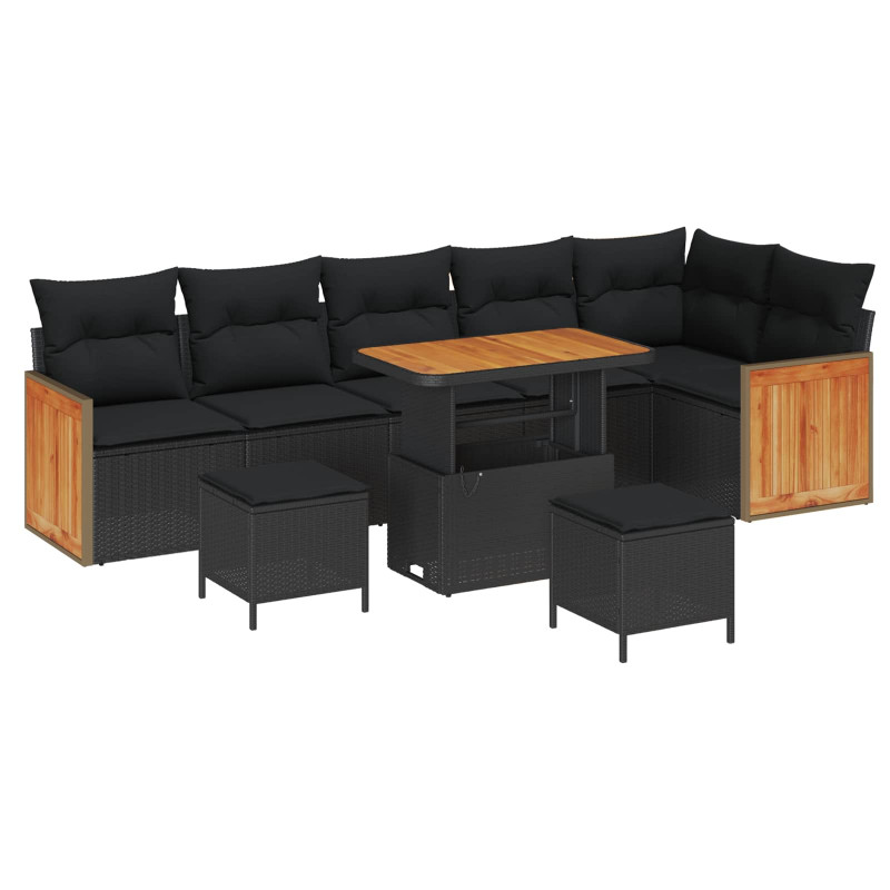 Zestaw Sof na Ogród z poduszką 9 pcs Czarny