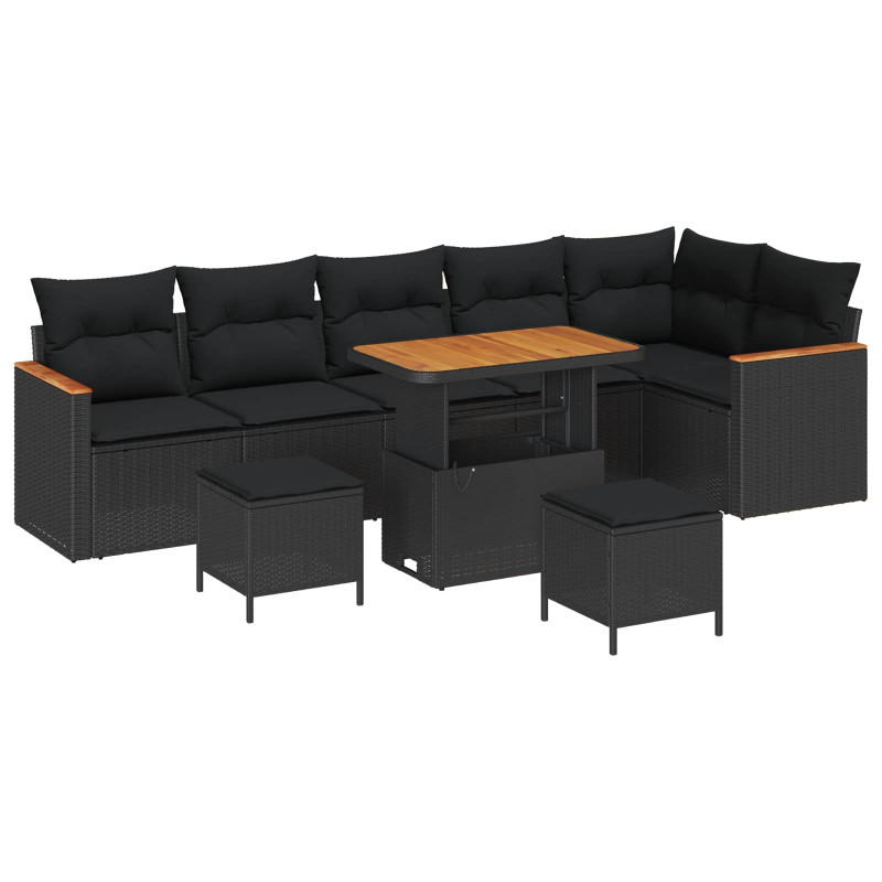 Zestaw Sof na Ogród 9 pcs Czarny polirattan