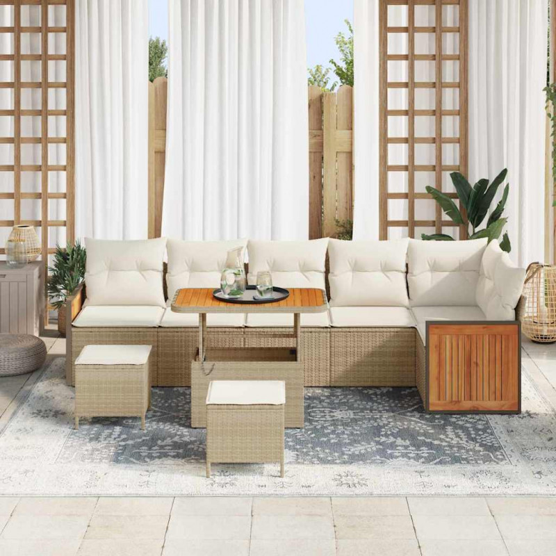 Zestaw Sof na Ogród z poduszką 9 pcs Beżowy i kremowy