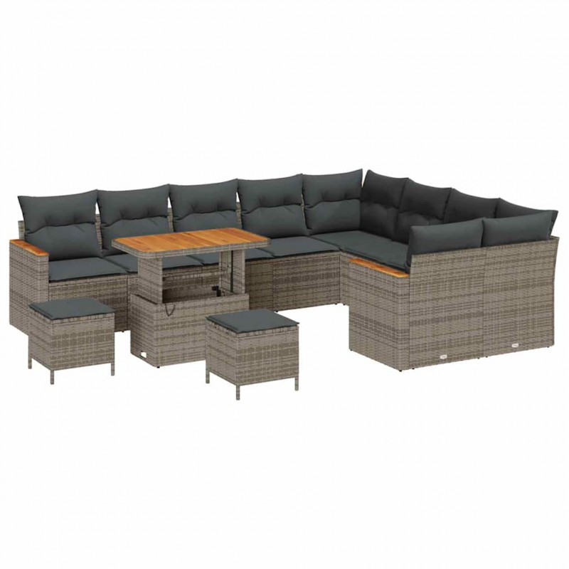 Zestaw Sof na Ogród 12 pcs Szary polirattan
