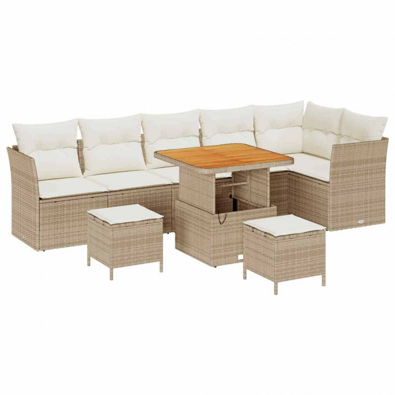 Zestaw Sof na Ogród z poduszką 9 pcs beżowo-kremowy