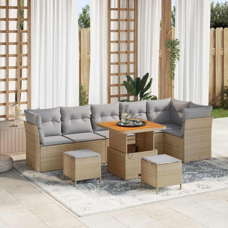 Zestaw Sof na Ogród 9 pcs beżowo-jasnoszary 80 x 80 x 71 cm