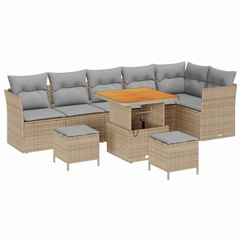 Zestaw Sof na Ogród 9 pcs beżowo-jasnoszary 80 x 80 x 71 cm