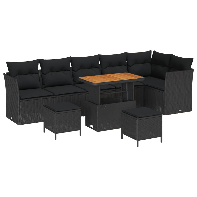 Zestaw Sof na Ogród z poduszką 9 pcs Czarny 90 x 55 x 71 cm
