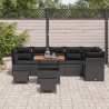 Zestaw Sof na Ogród z poduszką 9 pcs Czarny 90 x 55 x 71 cm