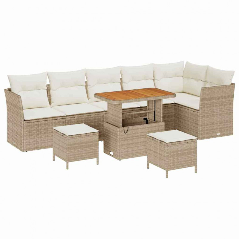 Zestaw Sof na Ogród z poduszką 9 pcs beżowo-kremowy