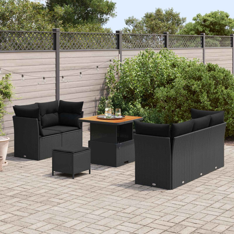 Zestaw Sof na Ogród z poduszką z przechowywaniem 8 pcs Czarny