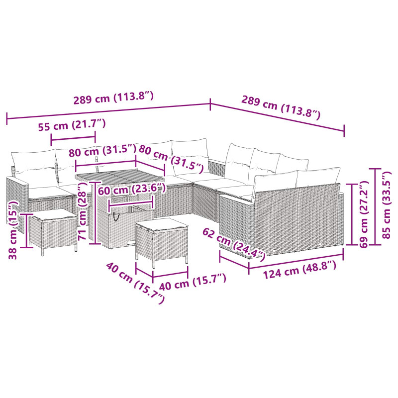Zestaw Sof na Ogród 13 pcs Czarny polirattan