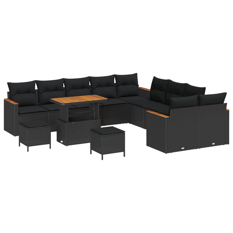 Zestaw Sof na Ogród 13 pcs Czarny polirattan