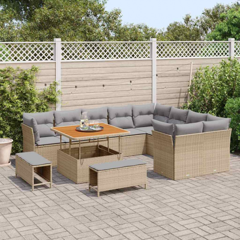 Zestaw Sof na Ogród z poduszką 12 pcs beżowo-jasnoszary