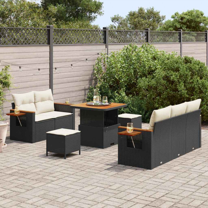 Zestaw Sof na Ogród z poduszką 8 pcs Czarny i kremowy