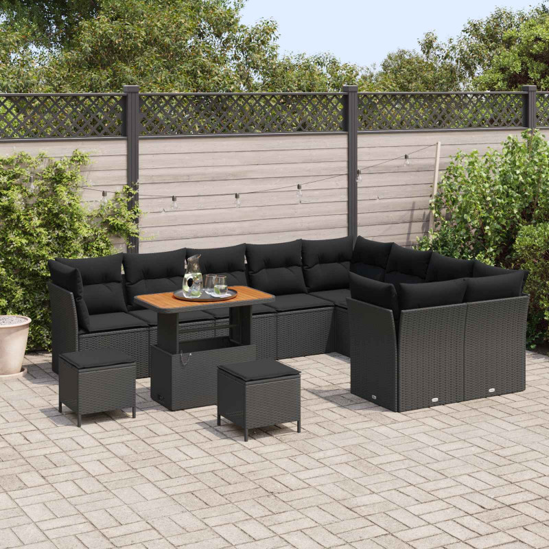 Zestaw Sof na Ogród z poduszką z przechowywaniem 12 pcs Czarny