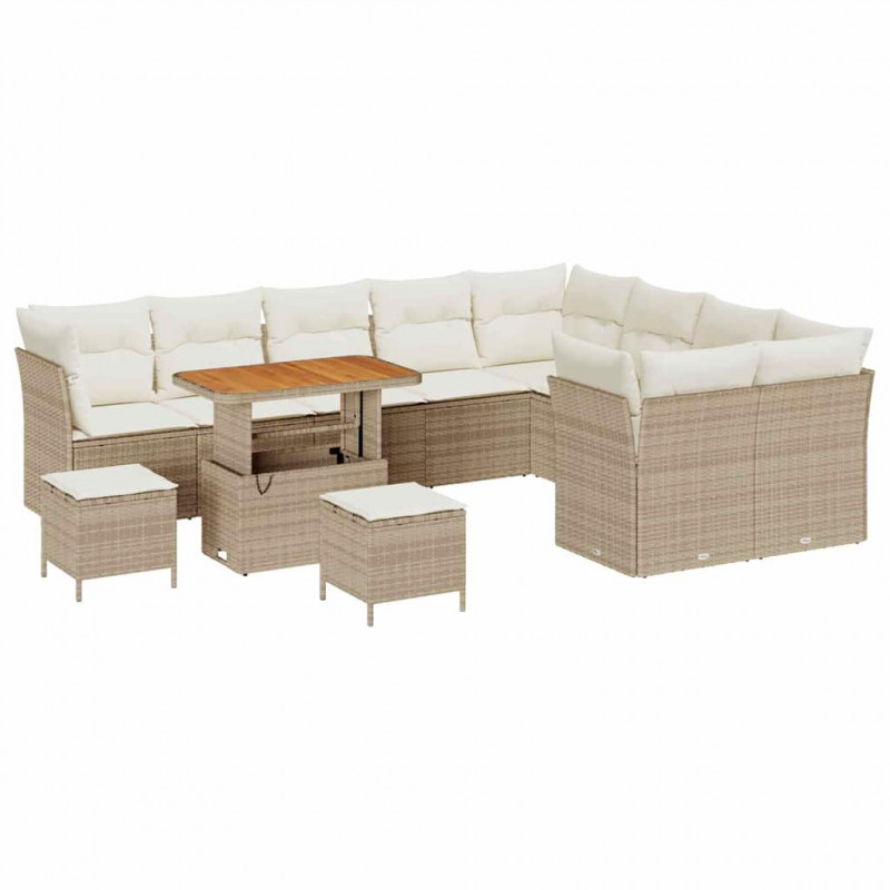 Zestaw Sof na Ogród z poduszką 12 pcs beżowo-kremowy