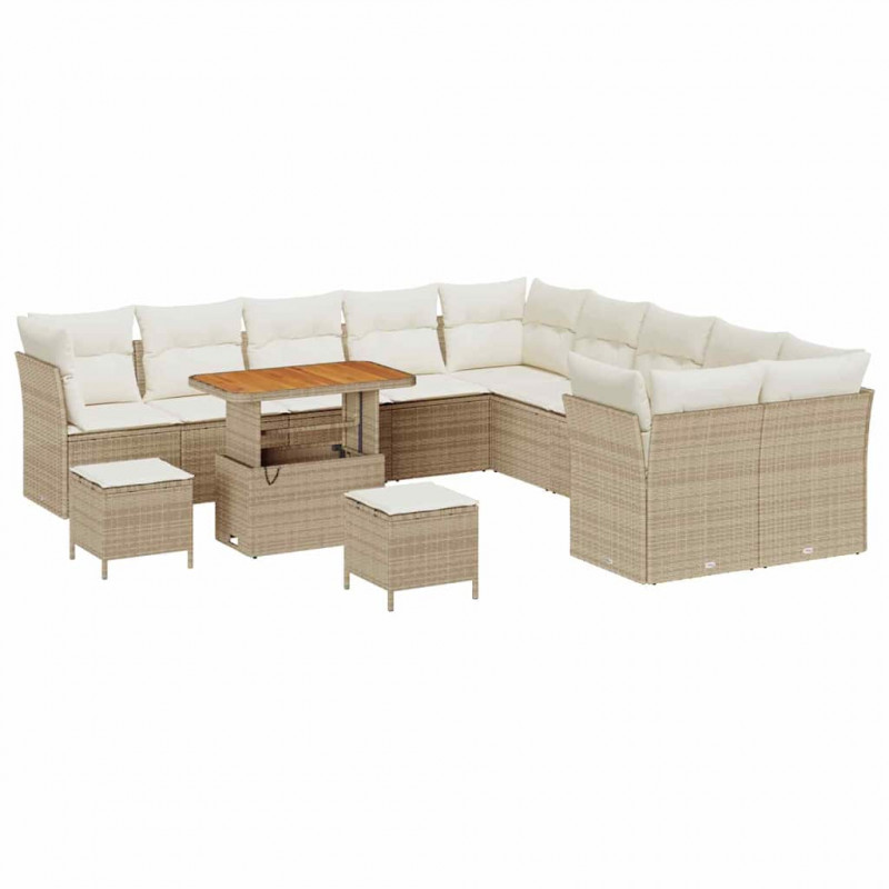 Zestaw Sof na Ogród z poduszką 13 pcs beżowo-kremowy