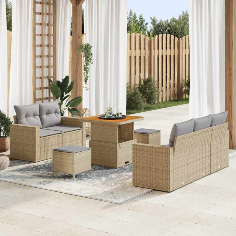 Zestaw Sof na Ogród z poduszką 8 pcs beżowo-jasnoszary