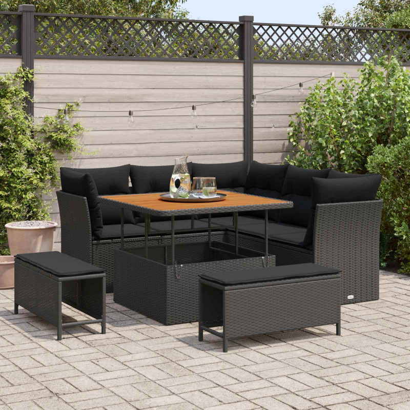 Zestaw Sof na Ogród z poduszką z przechowywaniem 8 pcs Czarny
