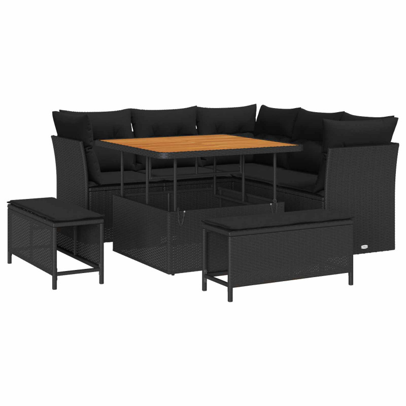 Zestaw Sof na Ogród z poduszką z przechowywaniem 8 pcs Czarny