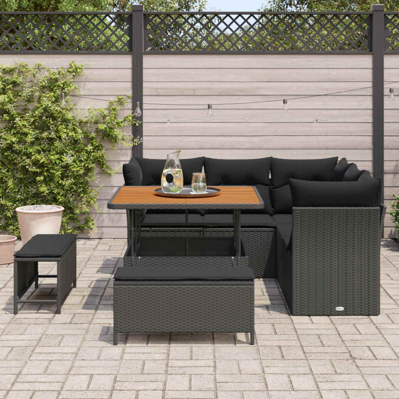 Zestaw Sof na Ogród z poduszką z przechowywaniem 8 pcs Czarny