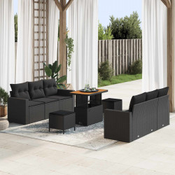 Zestaw Sof na Ogród z poduszką z przechowywaniem 9 pcs Czarny