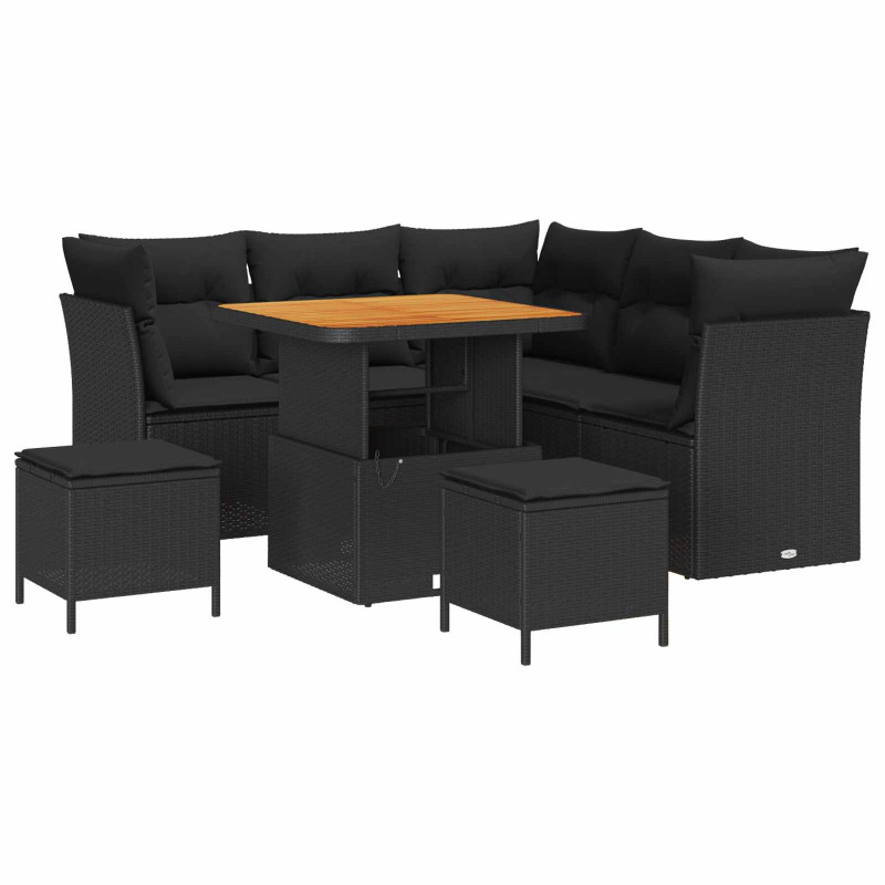 Zestaw Sof na Ogród z poduszką z przechowywaniem 8 pcs Czarny