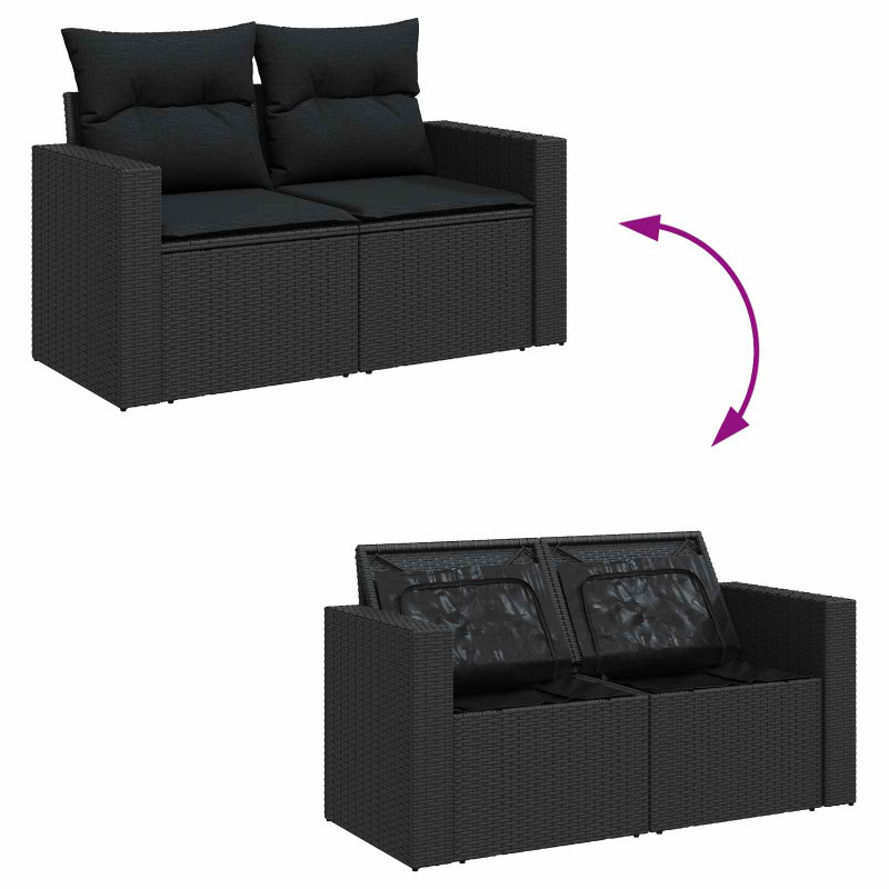 Zestaw Sof na Ogród z poduszką z przechowywaniem 10 pcs Czarny