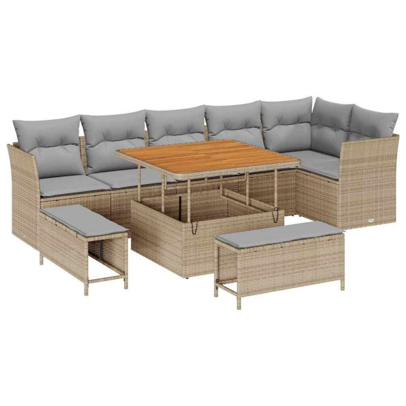 Zestaw Sof na Ogród z poduszką 9 pcs beżowo-jasnoszary