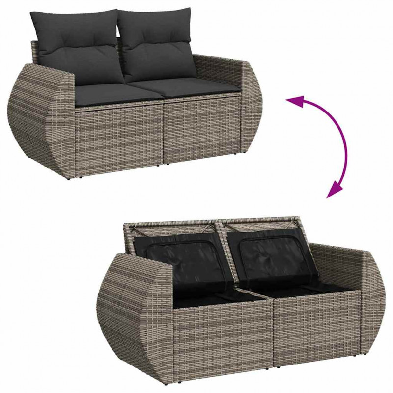 Zestaw Sof na Ogród z poduszką 8 pcs Szary polirattan
