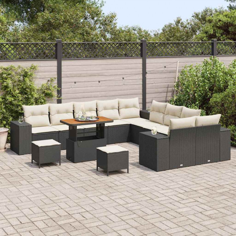 Zestaw Sof na Ogród 13 pcs Czarny i kremowy polirattan