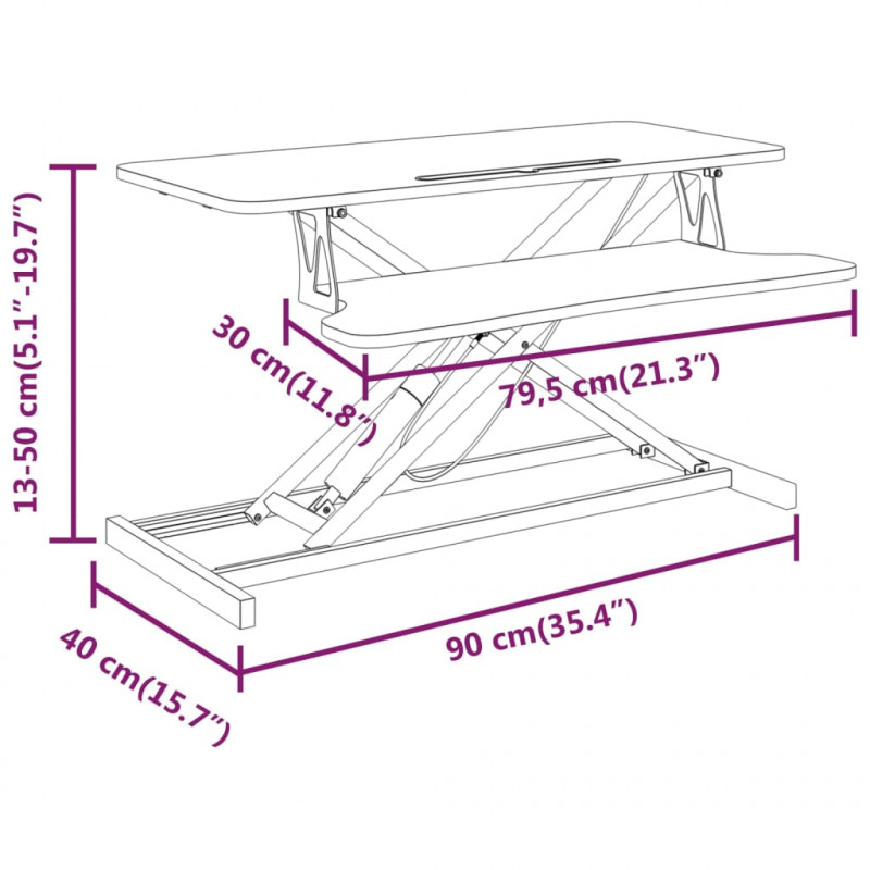 Regulowane biurko, 90x40x(13-50) cm, stal i płyta
