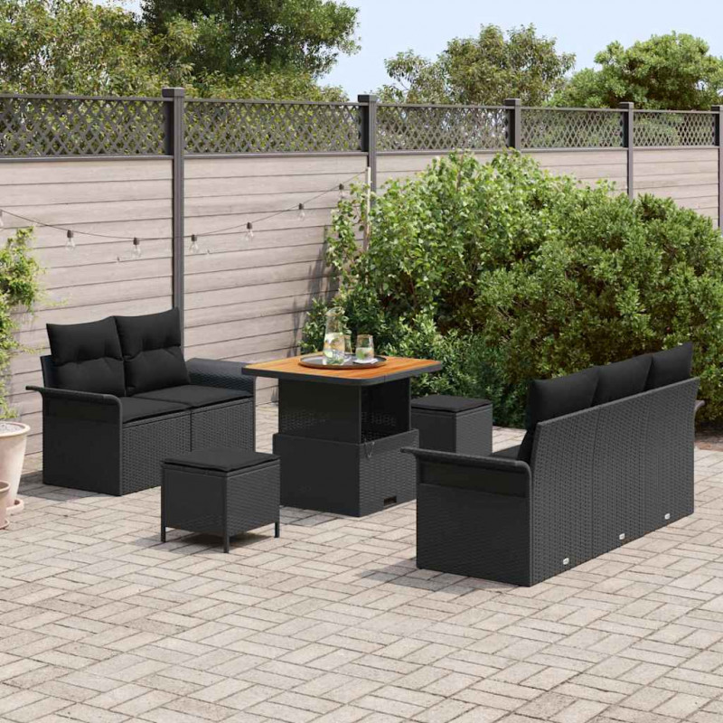 Zestaw Sof na Ogród z poduszką z przechowywaniem 8 pcs Czarny