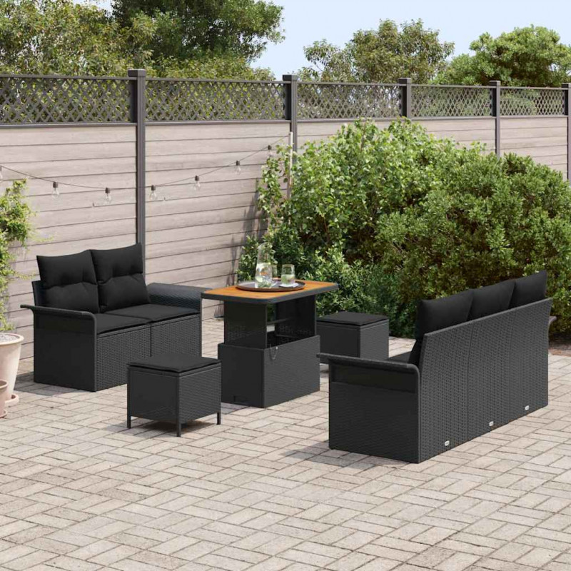 Zestaw Sof na Ogród z poduszką z przechowywaniem 8 pcs Czarny