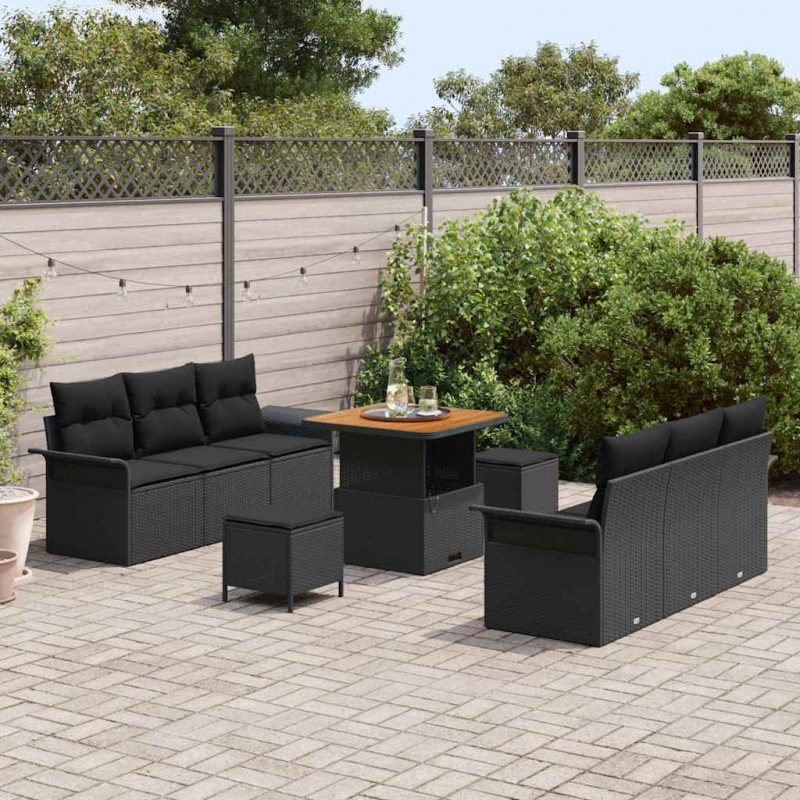 Zestaw Sof na Ogród z poduszką z przechowywaniem 9 pcs Czarny