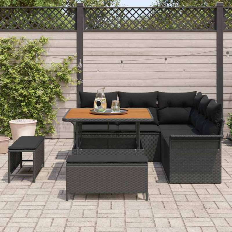 Zestaw Sof na Ogród z poduszką z przechowywaniem 8 pcs Czarny