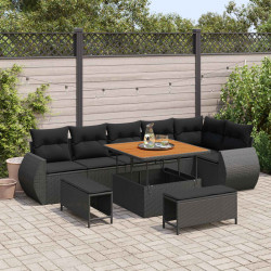 Zestaw Sof na Ogród z poduszką 9 pcs Czarny Rattan poli