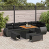 Zestaw Sof na Ogród z poduszką 9 pcs Czarny Rattan poli