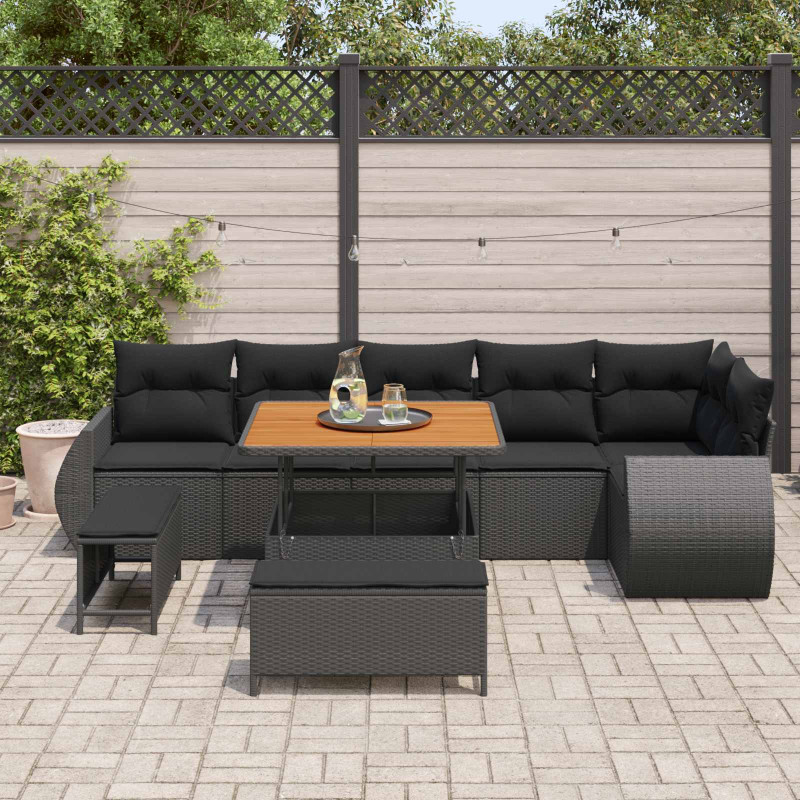 Zestaw Sof na Ogród z poduszką 9 pcs Czarny Rattan poli