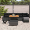 Zestaw Sof na Ogród z poduszką 9 pcs Czarny Rattan poli