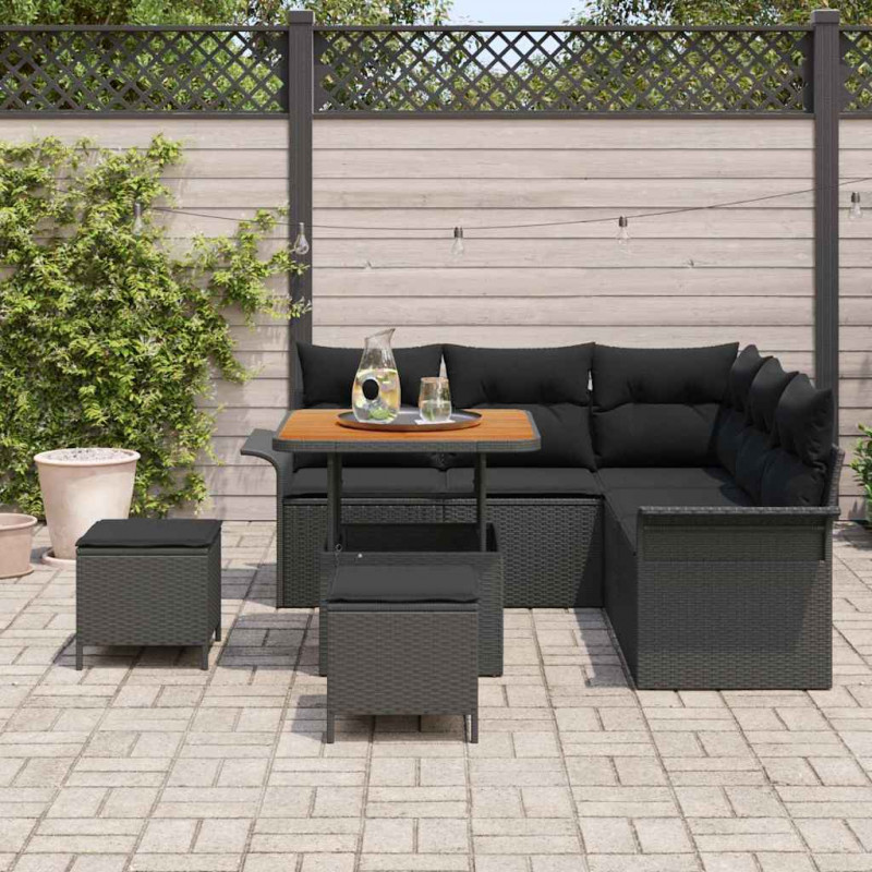 Zestaw Sof na Ogród z poduszką z przechowywaniem 8 pcs Czarny