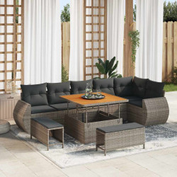 Zestaw Sof na Ogród z poduszką 9 pcs Szary Rattan poli