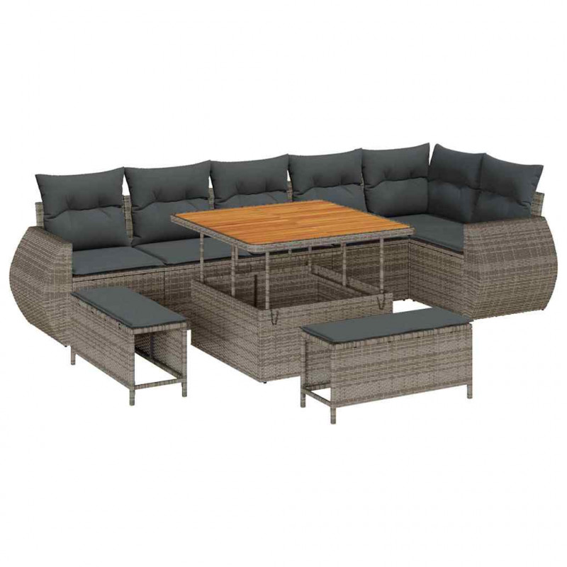 Zestaw Sof na Ogród z poduszką 9 pcs Szary Rattan poli