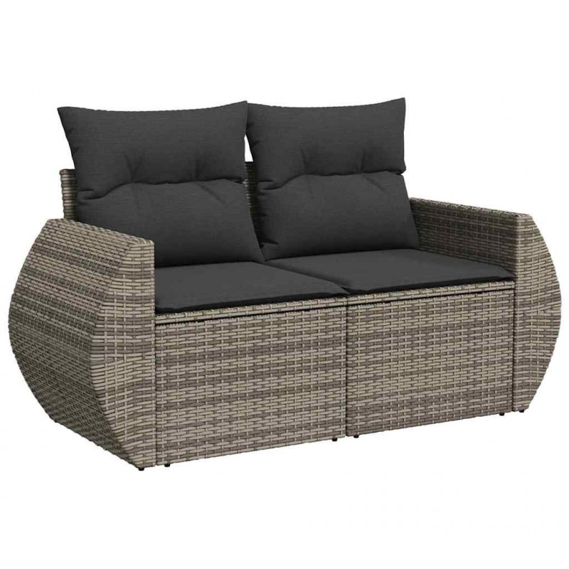 Zestaw Sof na Ogród z poduszką 9 pcs Szary Rattan poli